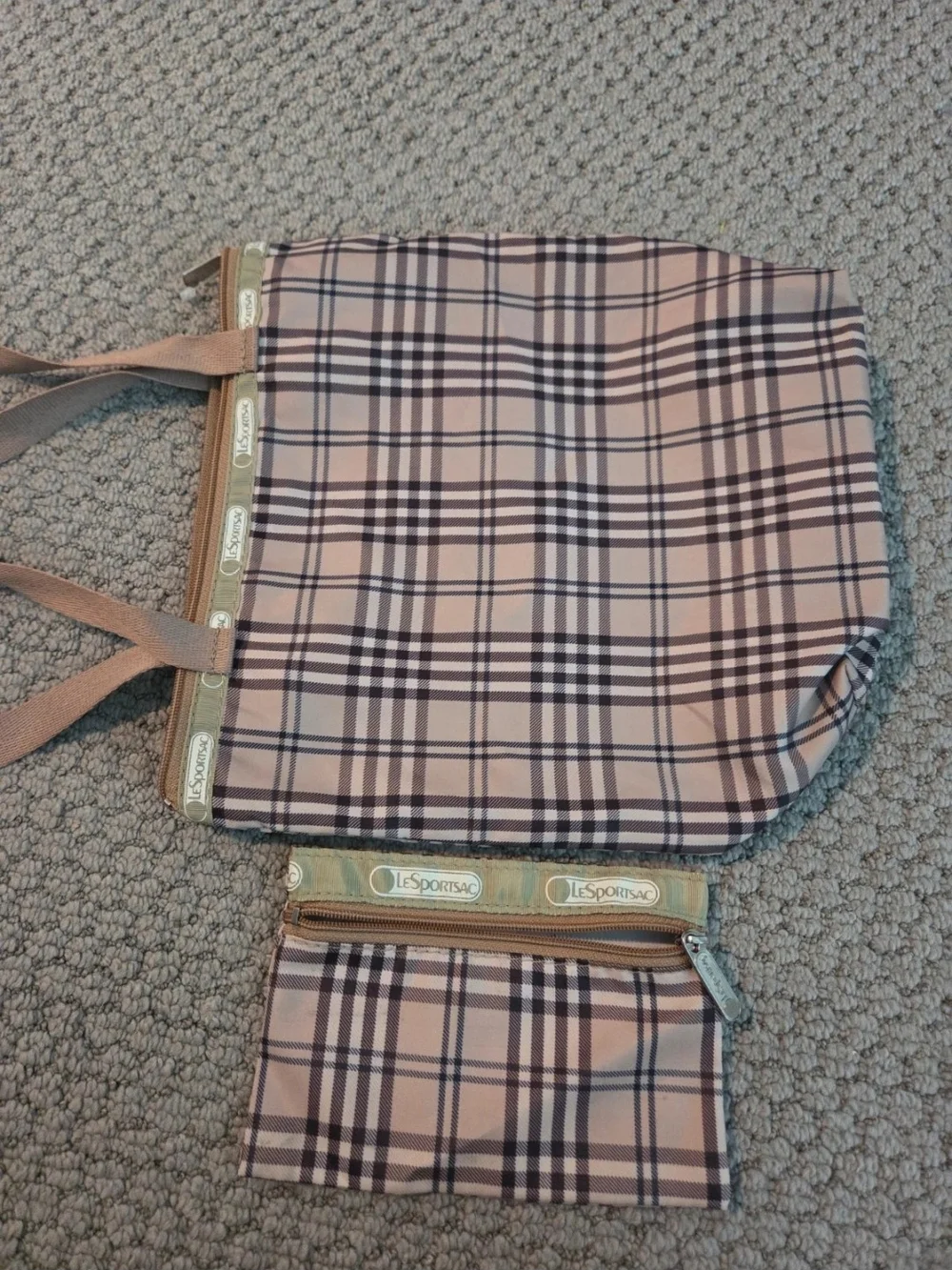 LeSportsac Vintage Plaid Tote Bag with Matching Pouch